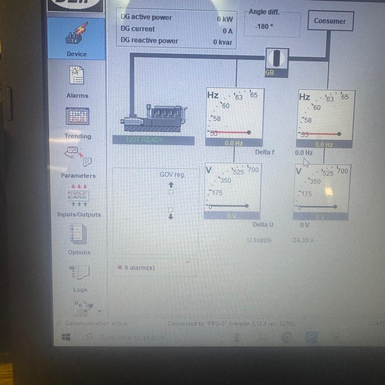 Παραμετροποίηση DEIF PPU-3 από το utility software κατά το commissioning, με ζωντανή εικόνα ισχύος, συχνότητας και τάσης